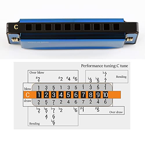 Jdr KEY OF C 10 Hole 20 Tone With Case Mouth Organ Standard Diatonic For Kids Beginner Adults Professional Teacher Parents Students Jazz New Year Blue thumb #2