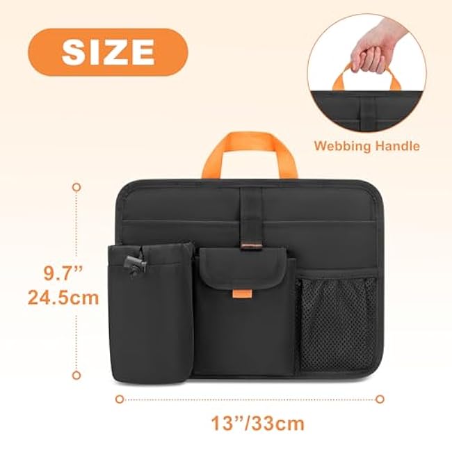 Beach Chair Cup Holders, Arm Organizer for Camping with 2 Self-Adhesive Fastener Strap, Hanging Bag Insulation with 4 Pockets, Camp Chair Accessories for Water Bottle, Magazine, Black, Patent Design