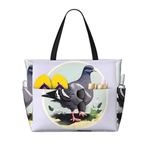 Grey Pigeon Print Large Capacity Foldable Tote Bag Women Beach Tote Bag Handbag Gym Bag Travel Shopping Bag