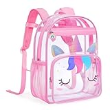 mommore Clear Backpack for Kids Unicorn Backpack for Girls 4-8 Water-Resistant See Through Cartoon Toddler Bookbag with Chest Strap for Preschool Kindergarten Travel, Pink