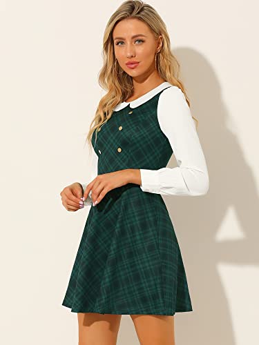 Image of Allegra K Women's Peter Pan Collar Contrast Color Button Decor A-Line Preppy Plaid Mini Dress
