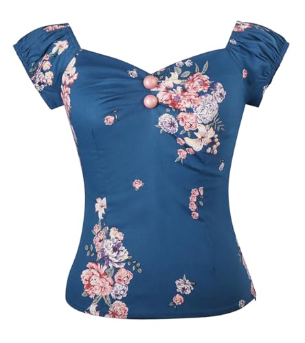 Image of YARN & INK Women's Rockabilly Tops 1950s Pinup Shirt Casual Off Shoulder Vintage Blouse