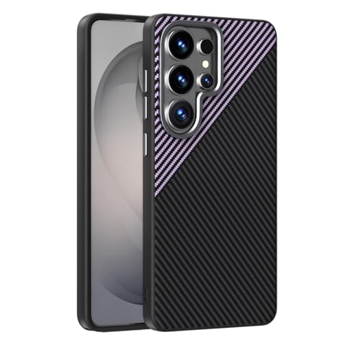 Coque Samsung S26 Plus en fibre de carbone violette avec cadre premium en métal
