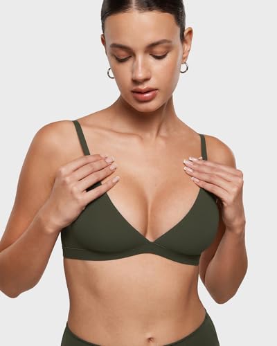 Image of INLYRIC Women's Inbarely Triangle Bralette Plunge Unlined Seamless Bra No Underwire Sexy Comfortable Everyday