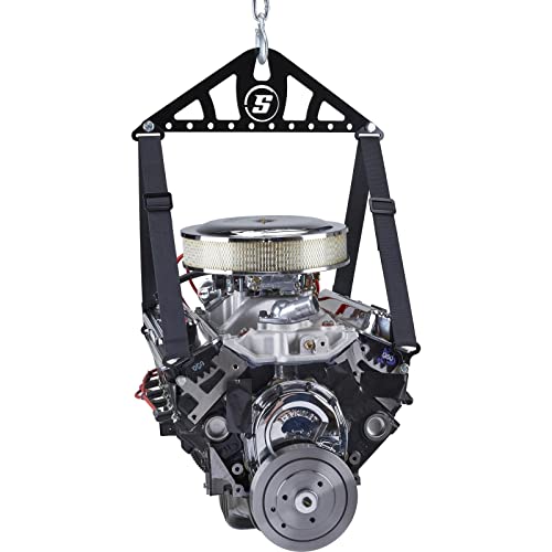 Speedway Motors Universal 4 Point Engine Lift Sling Kit - Steel Construction, 1200 lb Capacity, Adjustable Nylon Straps, Easy Installation, Black Powdercoated