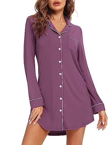 Nightgowns for Women Button Down Nightshirt Short Sleeve Sleepshirt Soft Pajama Dress