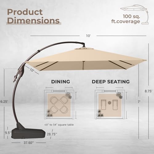 Image of Grand patio 10x10 FT Cantilever Square Umbrella with Base, Champagne
