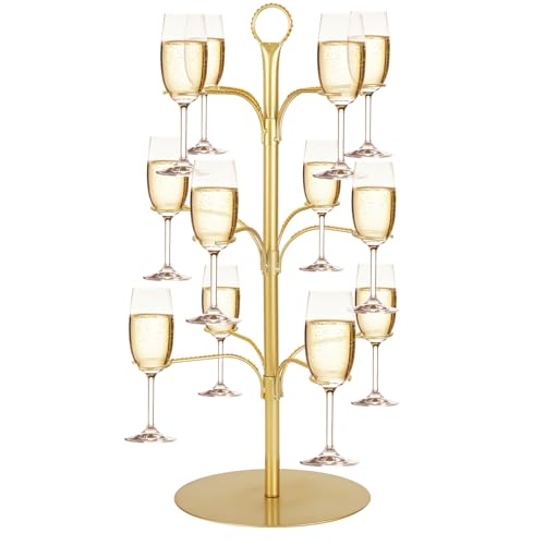 ALIMOTA Cocktail Tree Stand for Drinks Champagne Tower Wine Glasses Holder, 3 Tier 12 Holders, Bar Home Drinks Tree Display Suitable for Gin, Cocktails, Champagne, Wine