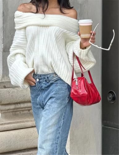 Image of Women Off Shoulder Batwing Sleeve Oversized Chunky Sweaters (Free Size)