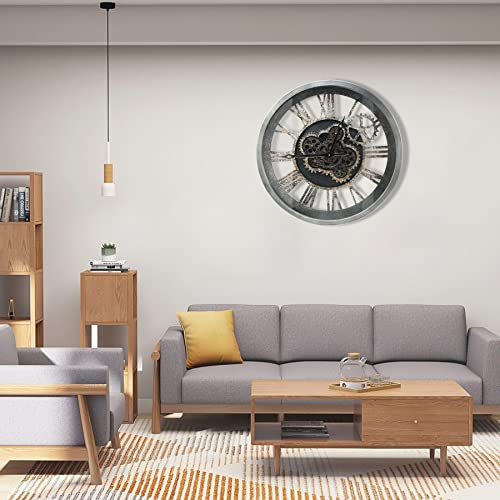 October Elf Real Moving Gears Wall Clock 24 Inch Vintage Industrial Steampunk Large Big Metal Wall Clock For Living Room Decor With Large Roman Numerals(Bronze With 23") #TOP5