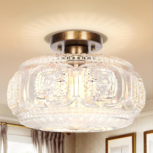Image of 12 Inch Semi Flush Mount Ceiling Light Fixture, Antique Bronze
