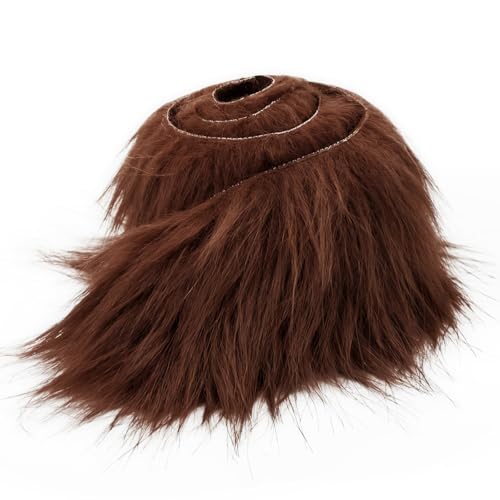 Yezinie Faux Fur Strips for Therian Mask 2x70 inch Fluffy Fuzzy Fabric Craft Shaggy Plush Fur for Gnomes Beard Hair Cosplay Costume (Brown)