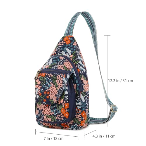 Image of SILKAREA Vintage Embroidered Floral Ethnic Backpack for Women Handbag Shoulder Bag Mini Travel Purse (Flower Sea Blue)