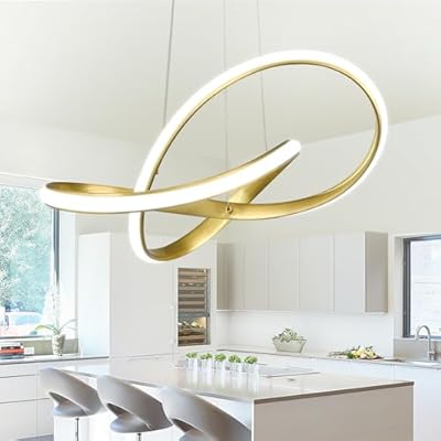 BNHHLZ Modern LED Pendant Light with Irregular Ring Lights 6000K Gold LED Adjustable Chandelier Contemporary Ceiling Light Fixture for Kitchen Dining Room Bedroom Kitchen Island