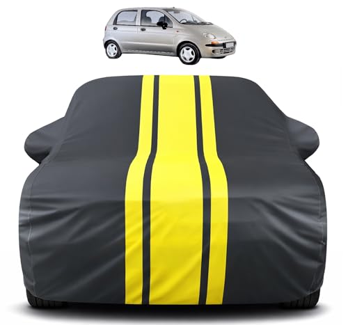 Image of Auto Hub Car Cover Compatible with Daewoo Matiz with Mirror Pocket, Soft Cotton Lining, Matiz Car Cover Waterproof - Yellow-Black