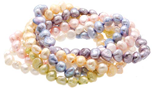 Ltc Designs Dyed Pastel Color-Themed Set Of 6 Cultured Freshwater Baroque (5.5-6Mm) Pearl Stretch Bracelets, 7.5" For Women And Girls #TOP27