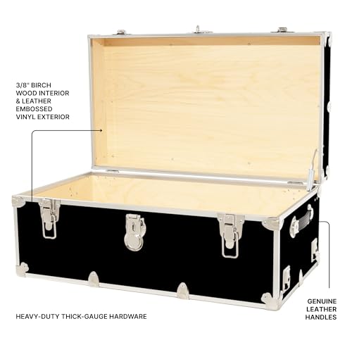 Rhino Trunk & Case Large Armor Camp Trunk with Removeable Wheels - Secure Dorm Storage Chest, Ideal Summer Camper Footlocker, Strong College Trunks - Seats 1000+ Pounds - 32"x18"x14" (Black) - Thumbnail 3