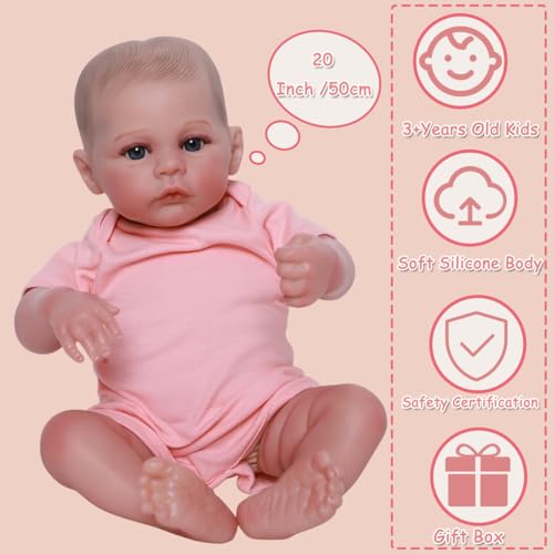 TERTYRES Lebensecht Reborn-Baby Puppen Mädchen 20 Zoll 50cm Weiches Vinyl-Silikon Wie Echt Babypuppe Neugeborene Handgemachte Realistische Reborn Puppen mit Spielzeugzubehör – Bild 7
