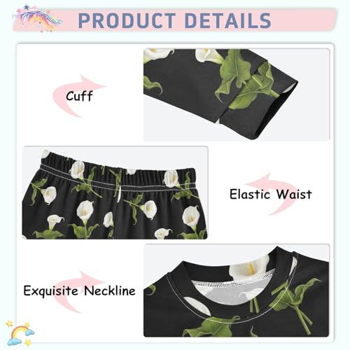 ODAWA White Calla Lilies Black Pj Sets Cotton Clothes 18M Fall Pajamas4