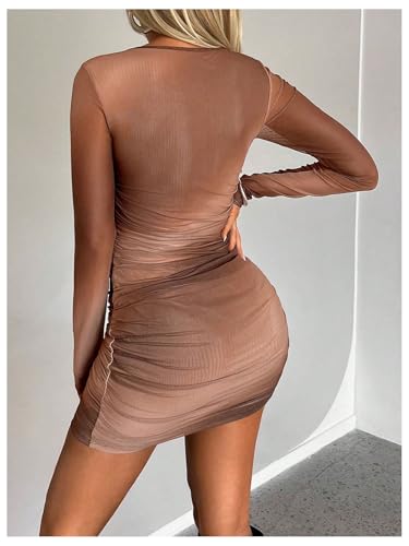 Image of GORGLITTER Women's Long Sleeve Mini Dress Vacation Party Wedding Guest Cocktail Ombre Ruched Mesh Bodycon Dresses