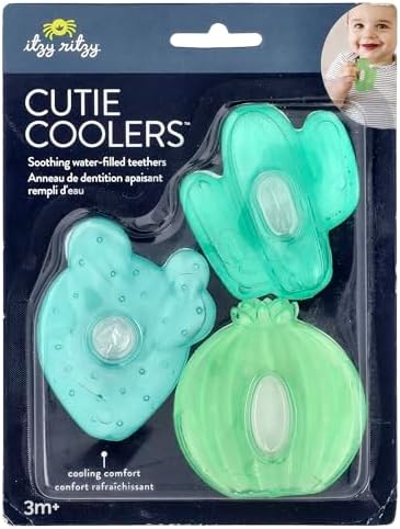 Itzy Ritzy Water-Filled Teethers - Cold Cutie Coolers Textured On Both Sides to Massage Sore Gums & Emerging Teeth - Can Be Chilled in Refrigerator, Set of 3 Green Cactus Water Teethers