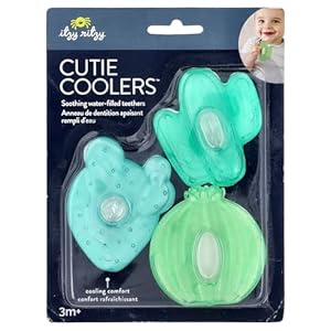 Itzy Ritzy Water-Filled Teethers – Cold Cutie Coolers Textured On Both Sides to Massage Sore Gums & Emerging Teeth – Can Be Chilled in Refrigerator, Set of 3 Green Cactus Water Teethers
