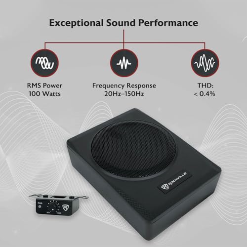 Image of Rockville SS65P 6.5 inch Slim Under-Seat Active Powered Car /Truck Subwoofer | 400W Peak / 100W RMS, Metal Bass Knob, RCA and High Level Inputs, Auto Turn-On, Bass Boost, Cast Aluminum Enclosure, 4 Ohm