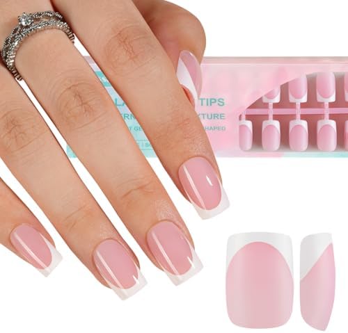 Misssix 160Pcs French Tip Press on Nails Short Square Pink Gel Fake Nails