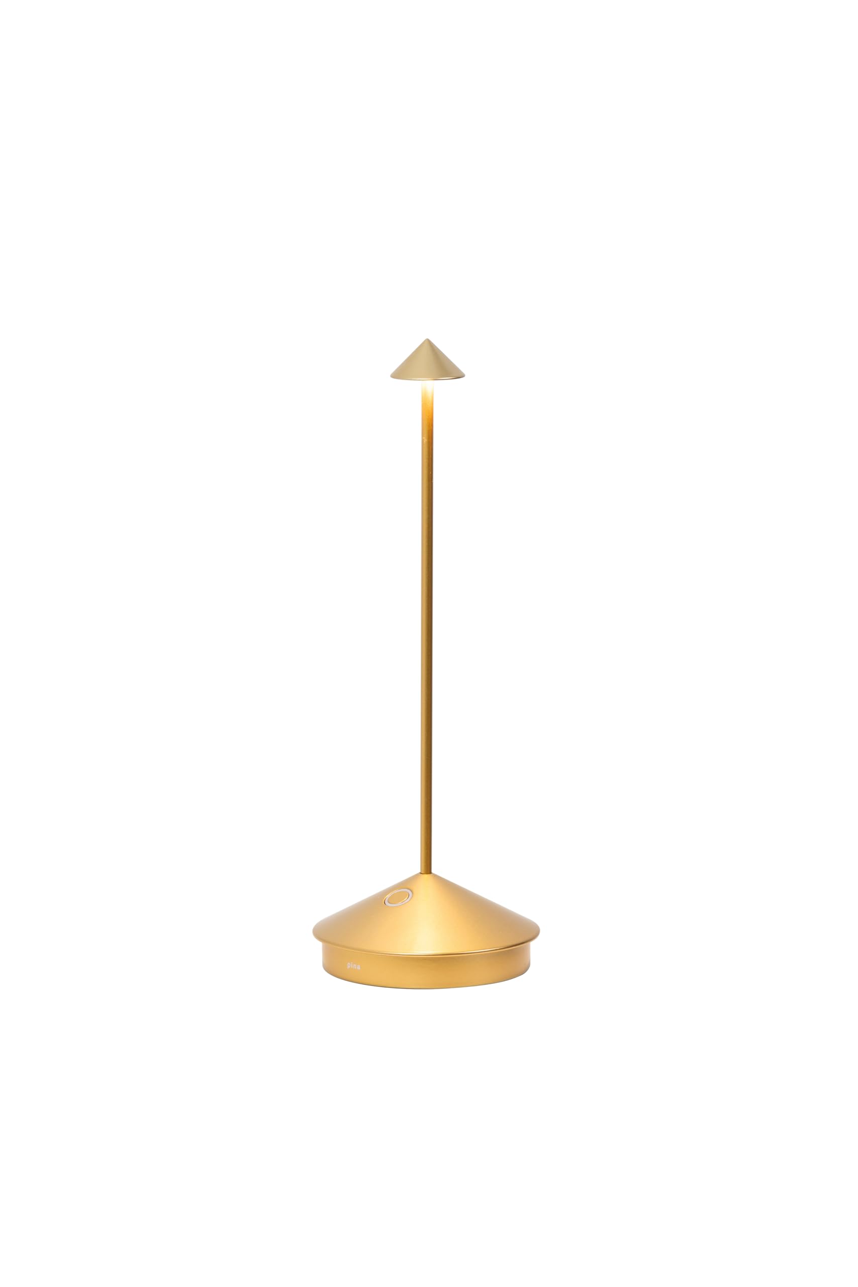 Zafferano, lampe de table Pina, rechargeable et sans fil avec contrôle tactile, adaptée pour l’intérieur et l’extérieur, variateur, 2200-3000 K, hauteur 29 cm, couleur or mat