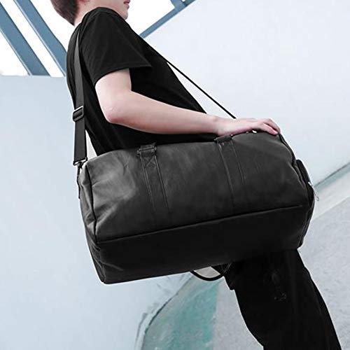 Unisex Travel Bag Waterproof Duffel Bag,Unisex Large Capacity Travel Duffle Faux Leather Gym Fitness Tote Shoulder Bag Black S4