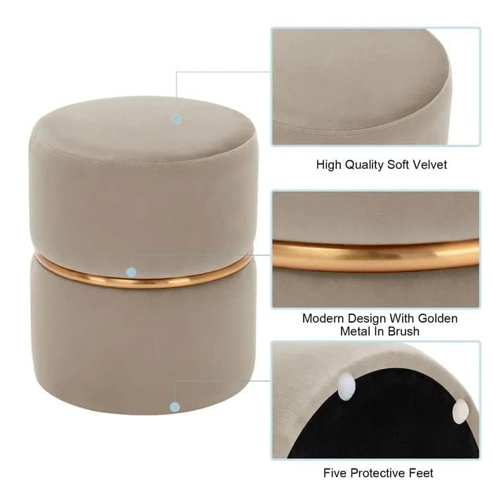 Image of JUMBO CRAFTS Wooden Puffy Round Footstool - Ottoman Stool for Living Room Furniture Round Ottoman - Sitting Pouffe Ottoman Stool /Room Dcor /Office Stool - Green