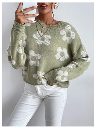 SOLY HUX Women's Floral Sweaters Long Sleeve Crew Neck Knit Pullover Tops Casual Jumper Fall Clothes4