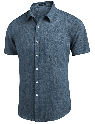 Coofandy Men's Casual Linen Button Down Shirt Short Sleeve Beach Shirt #TOP2