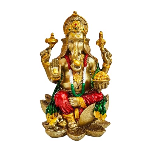 Image of YASHONIDHI Lord Ganesha Idol, 7 Inches, Gold and Maroon, Ganapati Murti, for Pooja Room, for Home Decor, Office Decoration, for Good Luck and Wealth, Gift for All Occasions