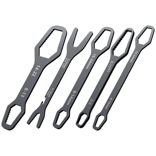 Llave universal de doble cara - 5 piezas Universal Cromo y Vanadio Acero Combinable | Juego de llave autotensante de doble cara,Para fontanería, reparación de HVAC, bricolaje casero