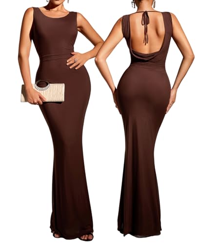 XinFSh Women's Summer Elegant Bodycon Maxi Dress Sexy Backless Long Formal Tie Wedding Guset Evening Party Cocktail Dresses