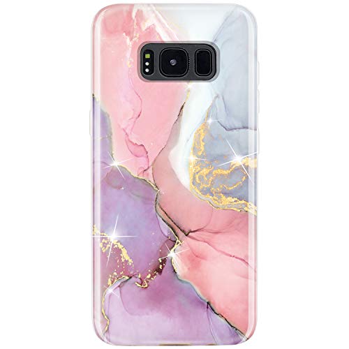 JIAXIUFEN Galaxy S8 Case Gold Sparkle Glitter Marble Design Flexible Bumper TPU Soft Rubber Silicone Cover Phone Case for Samsung Galaxy S8 - Pink Purple