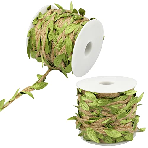 aupawdy 2PCS 20M Guirnalda Hojas Verdes Hojas Decorativas Yute Arpillera Cuerda Enredadera Hilo Yute y Cinta con Hoja Verdes Artificial para Guirnalda de Flores Decoración Jardinería Boda Fiesta