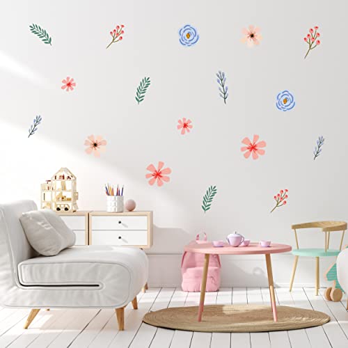 Decalcomania Evening Flowers Wall Decor by Mia Charro - Set of 26 Danish Pastel Room Decor Flower Wall Decals Removable Peel and Stick Wall Stickers - Floral Aesthetic Room Decor