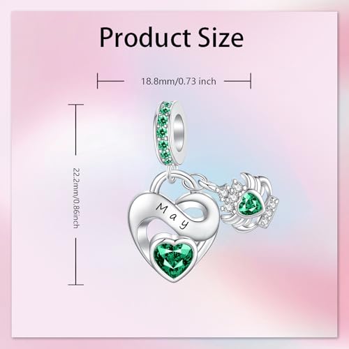 Image of Birthstone Charm 925 Sterling Silver Charms fits Bracelets and Necklace Pendant Bead Happy Birthday Charms Jewelry Present for Women Family Friends