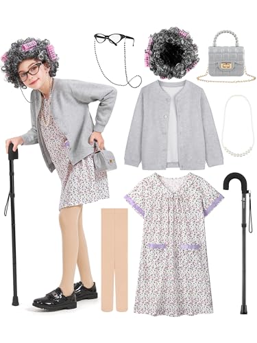 Disfraz de abuela para niñas y niños 8 piezas miniatura 1