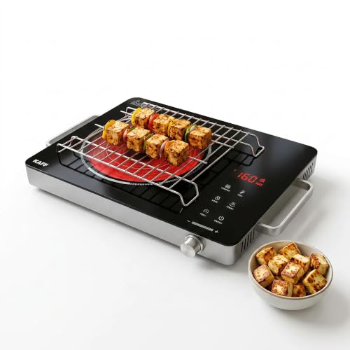 Image of KAFF Infrared Induction Cooktop 2200W | Black | Touch Control | Crystal Glass Surface | 3 Cooking Functions with Barbeque | Works with All Cookware | Fast Heating | Energy Efficient | Portable | TIR36