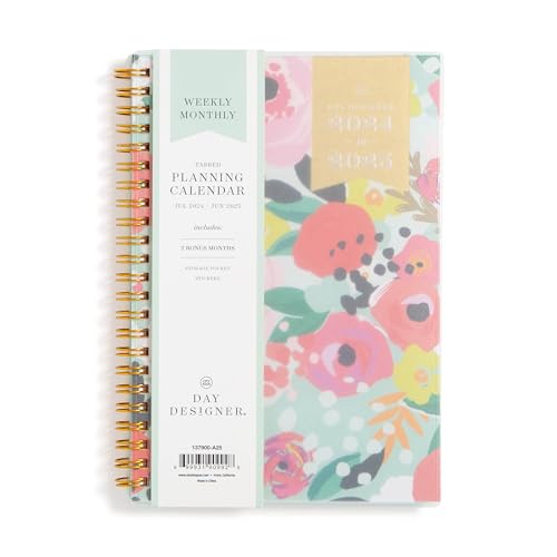 Day Designer 2024-2025 Academic Year Weekly and Monthly Planner, for Work and School, Floral Pattern, 5