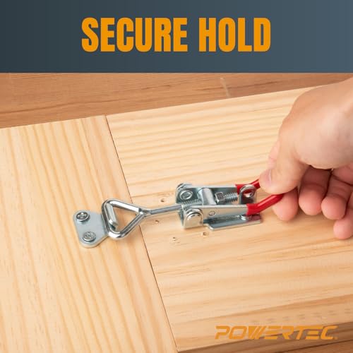Image of POWERTEC 2PK Toggle Clamp, 400 lbs Holding Capacity, 4002 Adjustable Pull Action Latch for Smoker, Tool Box, Woodworking Jigs and Fixtures, Cabinet, Tool box, Door (20312)