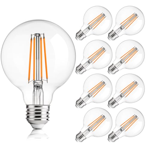 Image of FLSNT G25 LED Globe Bulbs, 40W Eqv, 400LM, 2700K Soft White, E26, 8 Pack | Dimmable, CRI90+, clear glass, UL listed, instant on, for bathroom vanity, mirror lighting, living room