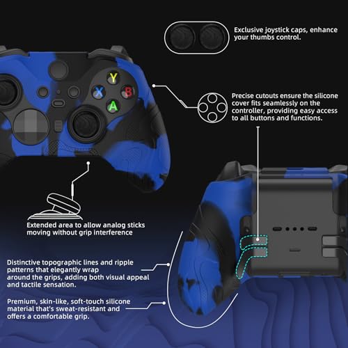 Image of PlayVital Mountain Range Edition Silicone Cover for Xbox Elite Wireless Controller Series 2, Blue & Black Anti-Slip Controller Skin for Xbox Elite Series 2 Core with Thumb Grips