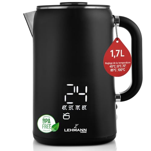 LEHMANN Bouilloire Electrique Inox 1,7L, Température réglable 45-100°C, Ebullition Rapide, Maintien au Chaud, Double Paroi, Écran Tactile, sans BPA,...