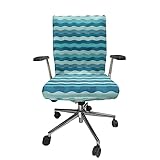 Ambesonne Abstract Office Chair Cover, Ocean Themed Wave Design Marine Aquatic Color Palette Horizontal Lines, Stretchable Decorative Universal Size High Back Printed Slipcover, Turquoise Teal