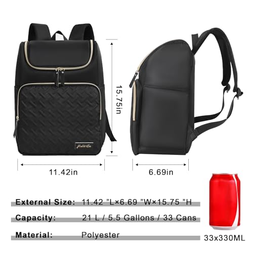 Image of Cooler Backpack Insulated Leak Proof 33 Cans, Waterproof Hiking Backpack Cooler Soft Cooler Bag Lunch Backpack for Picnic Camping Beach, Black