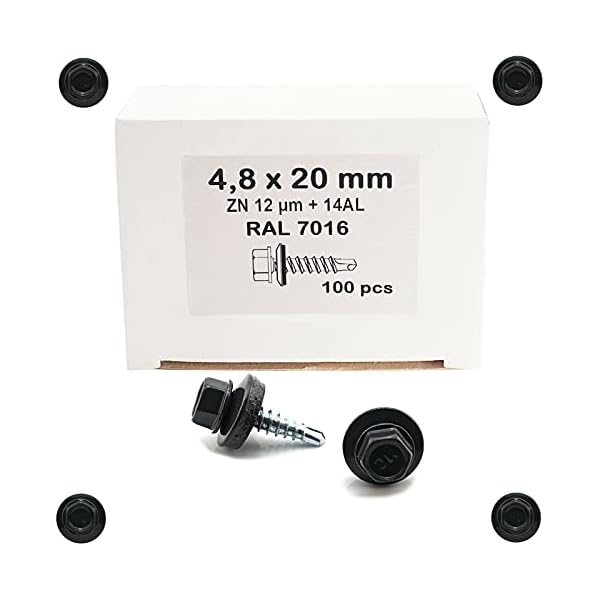 500 Stück Trapezblech Schrauben Bohrschrauben selbstbohrend 4,8x20 / RAL 7016 RAL 7016 Dach verzinkt – Bild 4